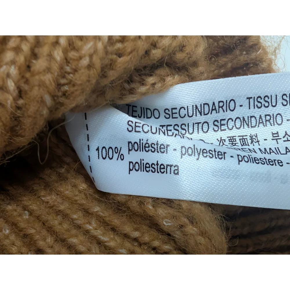 ZARA Tobacco Brown knit sweater with contrasting print ruffle collar Size L - Picture 9 of 12